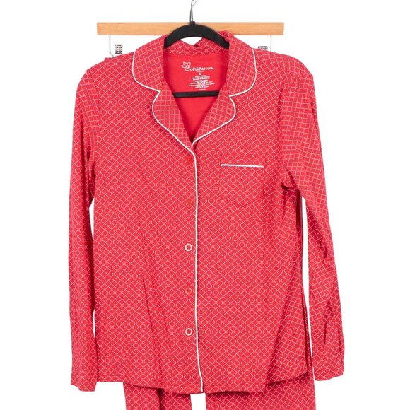 Croft & Barrow Pajama Set S Womens Red Diamond Print Button Up PJs Cotton Blend - Picture 2 of 8
